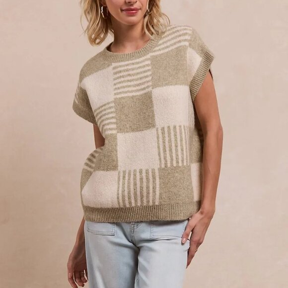 BiBi Checker‎ With Stripes Pattern Sleeveless Sweater - Picture 2 of 5